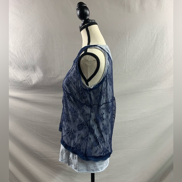 Donna Karen Layered Look Lace Tank Top Blue - Picture 5 of 8